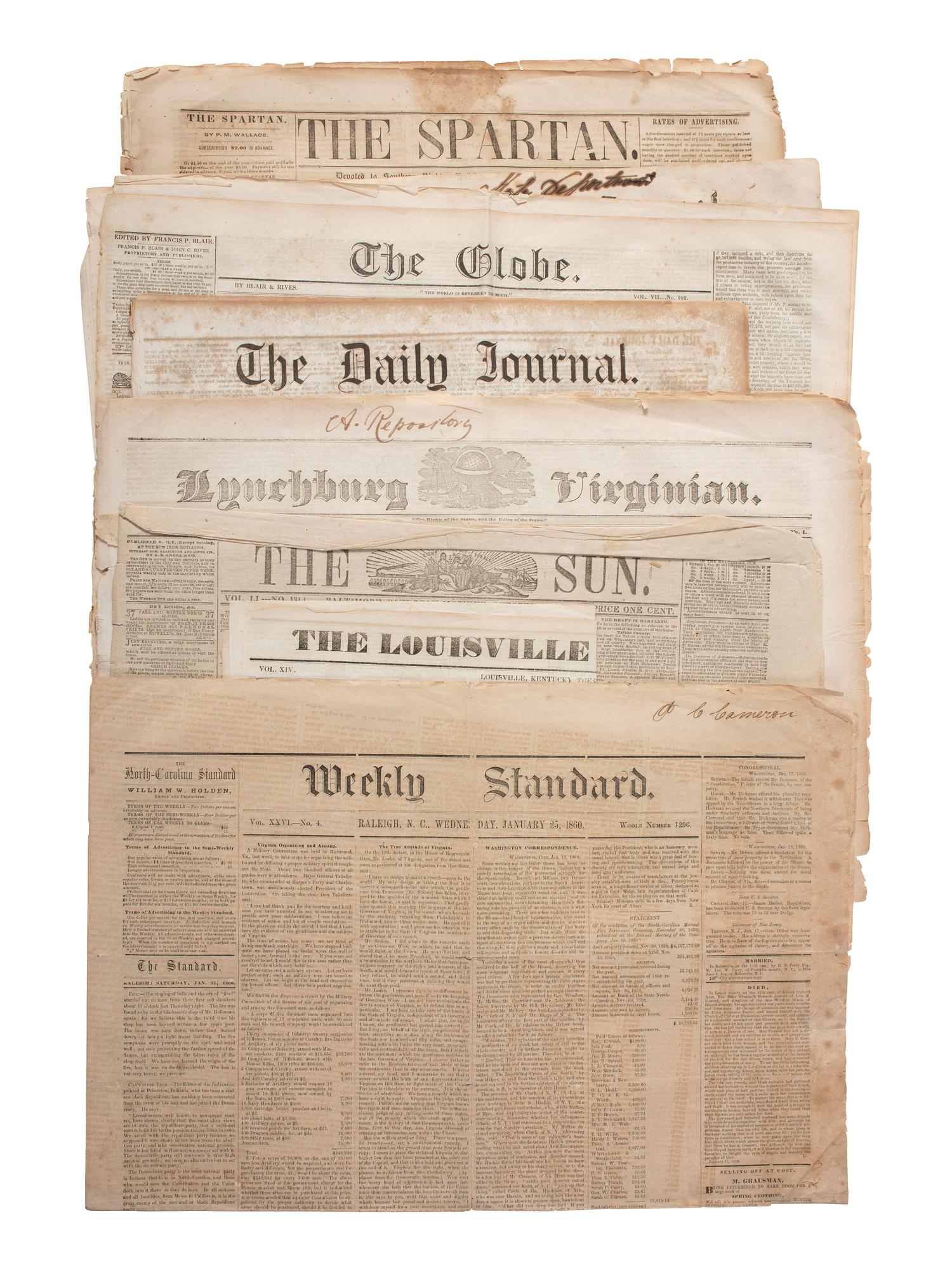 [NEWSPAPERS] 150+ Southern newspapers, incl. Daily Georgian (Savannah) & Charleston Courier.