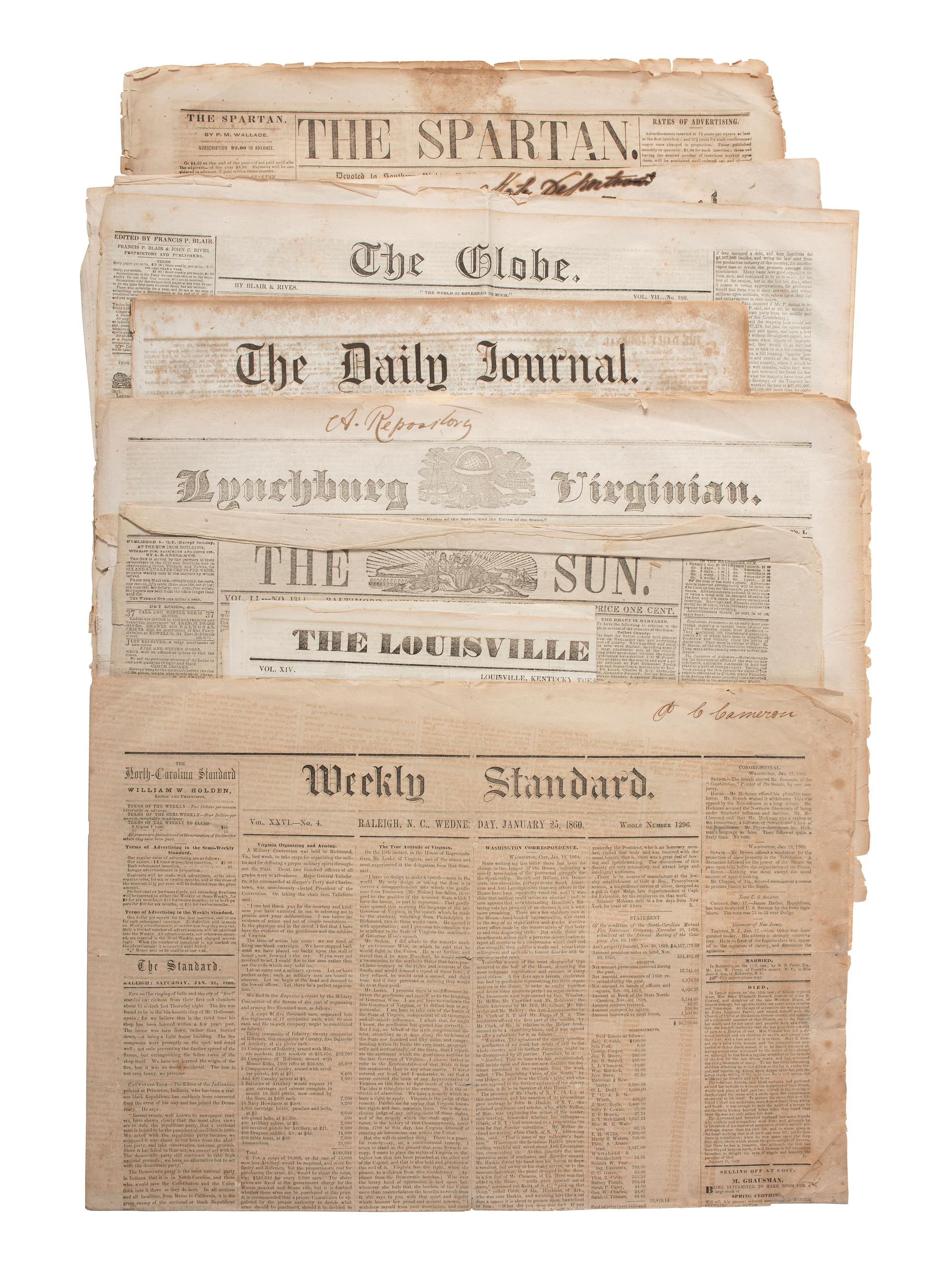 [NEWSPAPERS] 150+ Southern newspapers, incl. Daily Georgian (Savannah) & Charleston Courier.