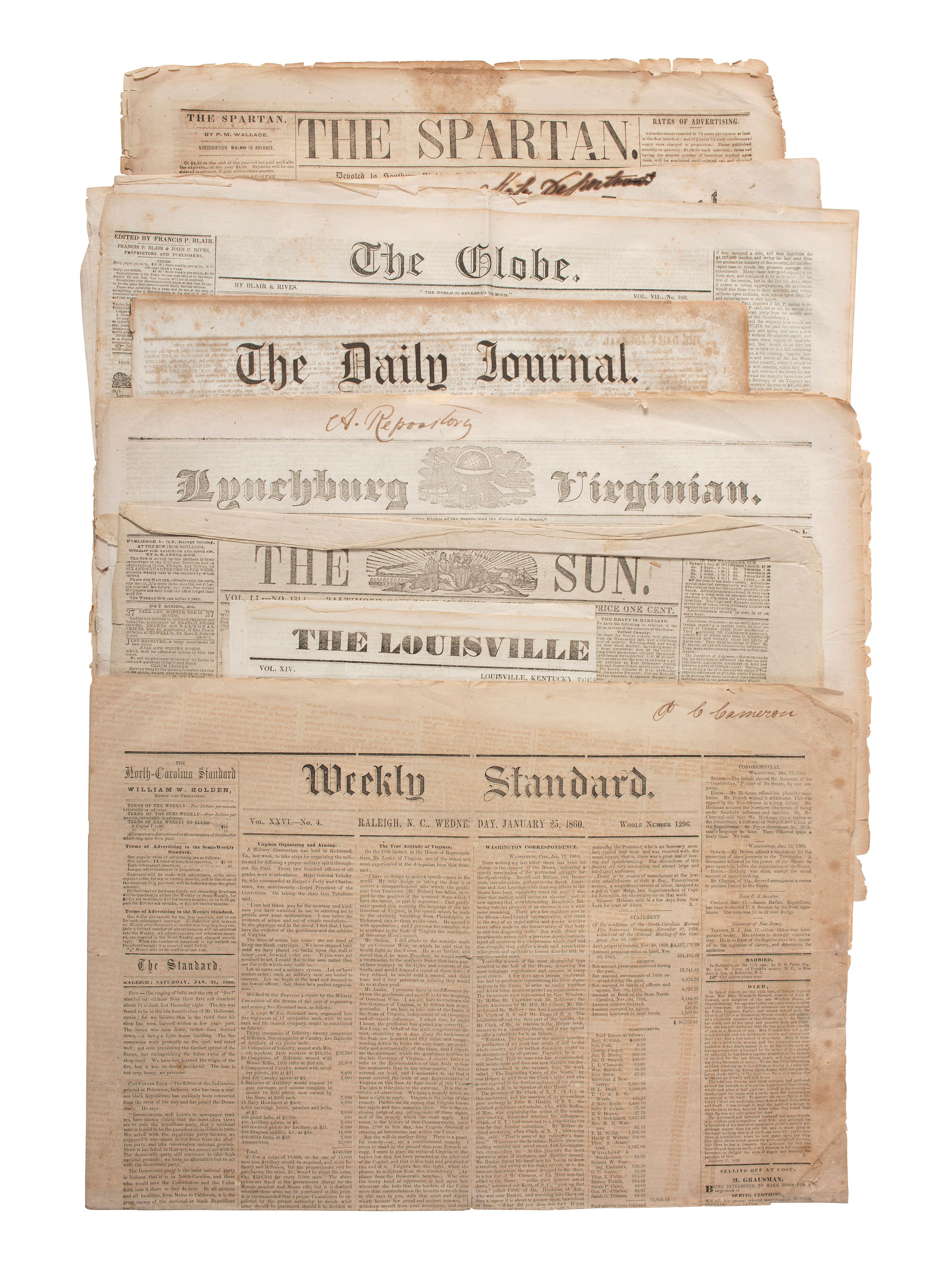[NEWSPAPERS] 150+ Southern newspapers, incl. Daily Georgian (Savannah) & Charleston Courier.