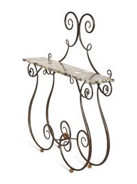 A Wrought Iron and Parcel Gilt Marble Top Console Table