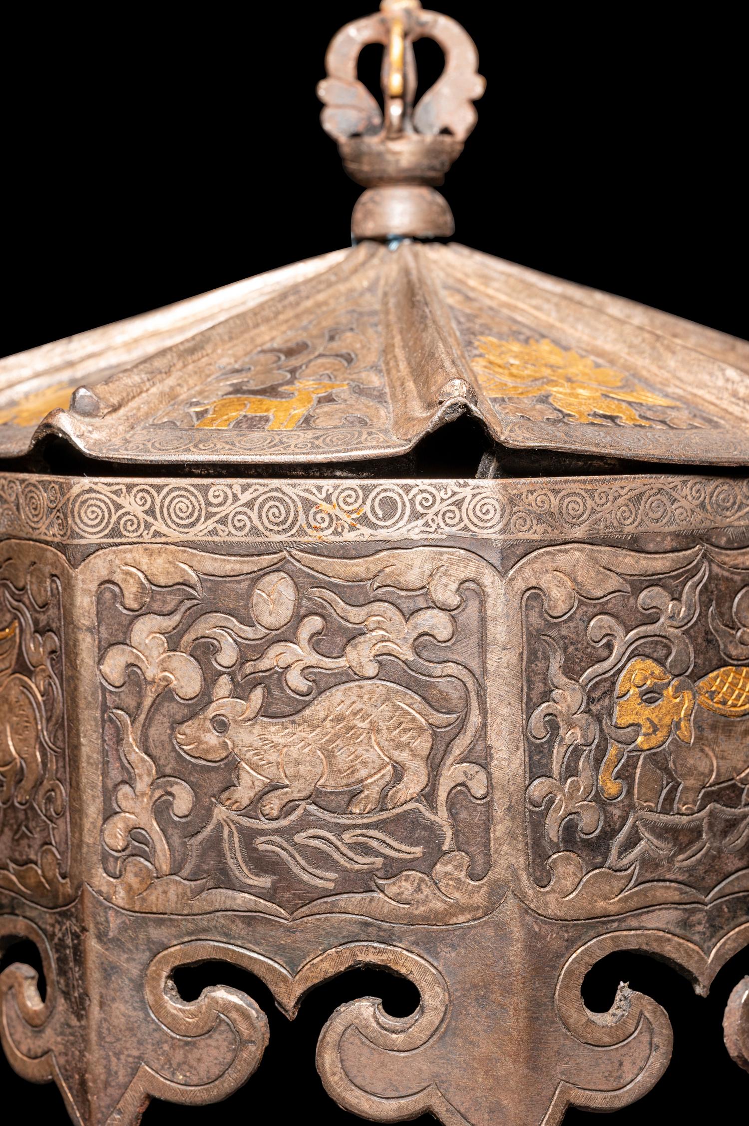 A Tibetan Gilt Inset Metal Covered Box