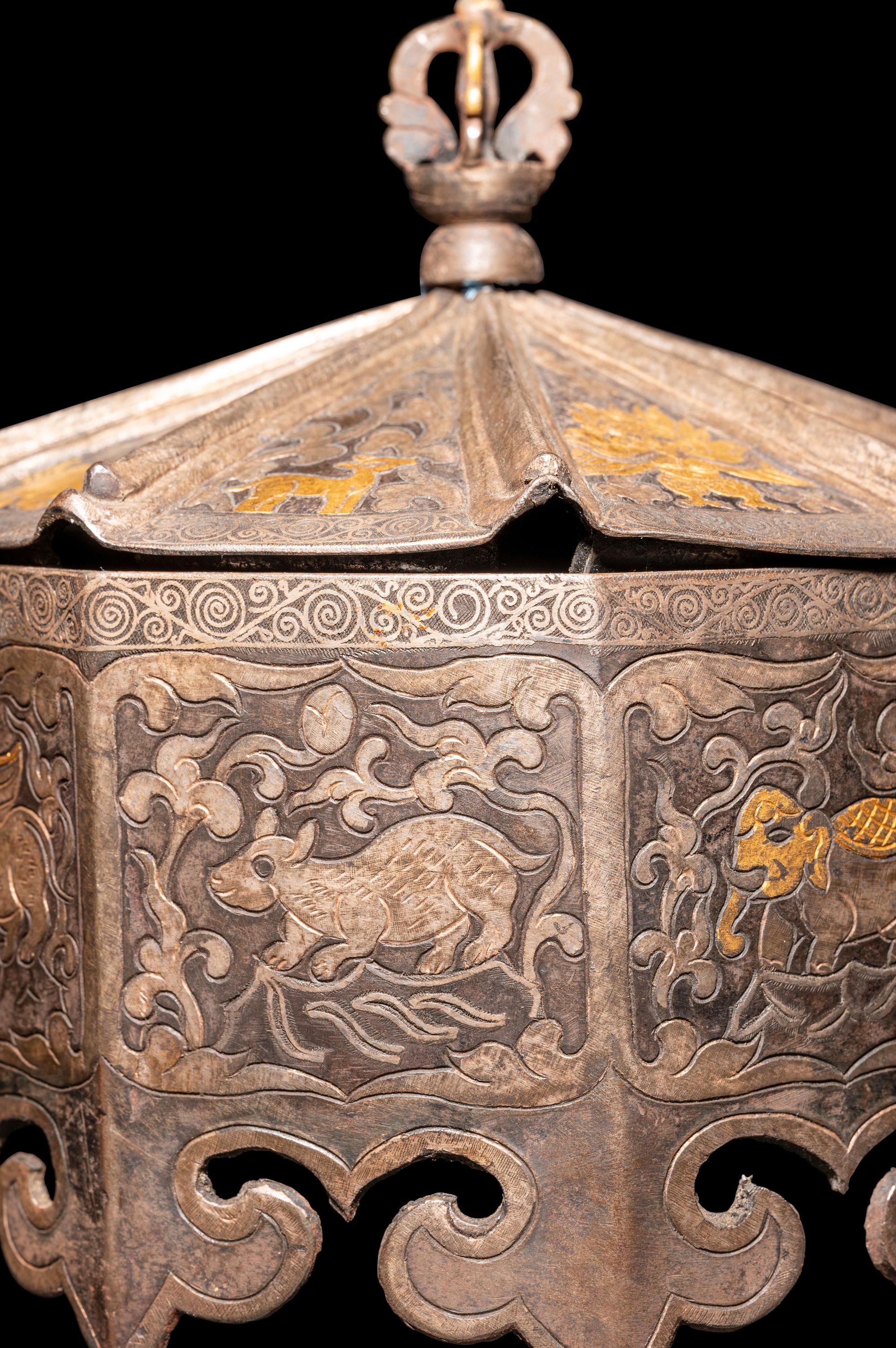 A Tibetan Gilt Inset Metal Covered Box