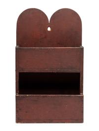 A Queen Anne Carved and Red Painted Pine Hanging Wall Box