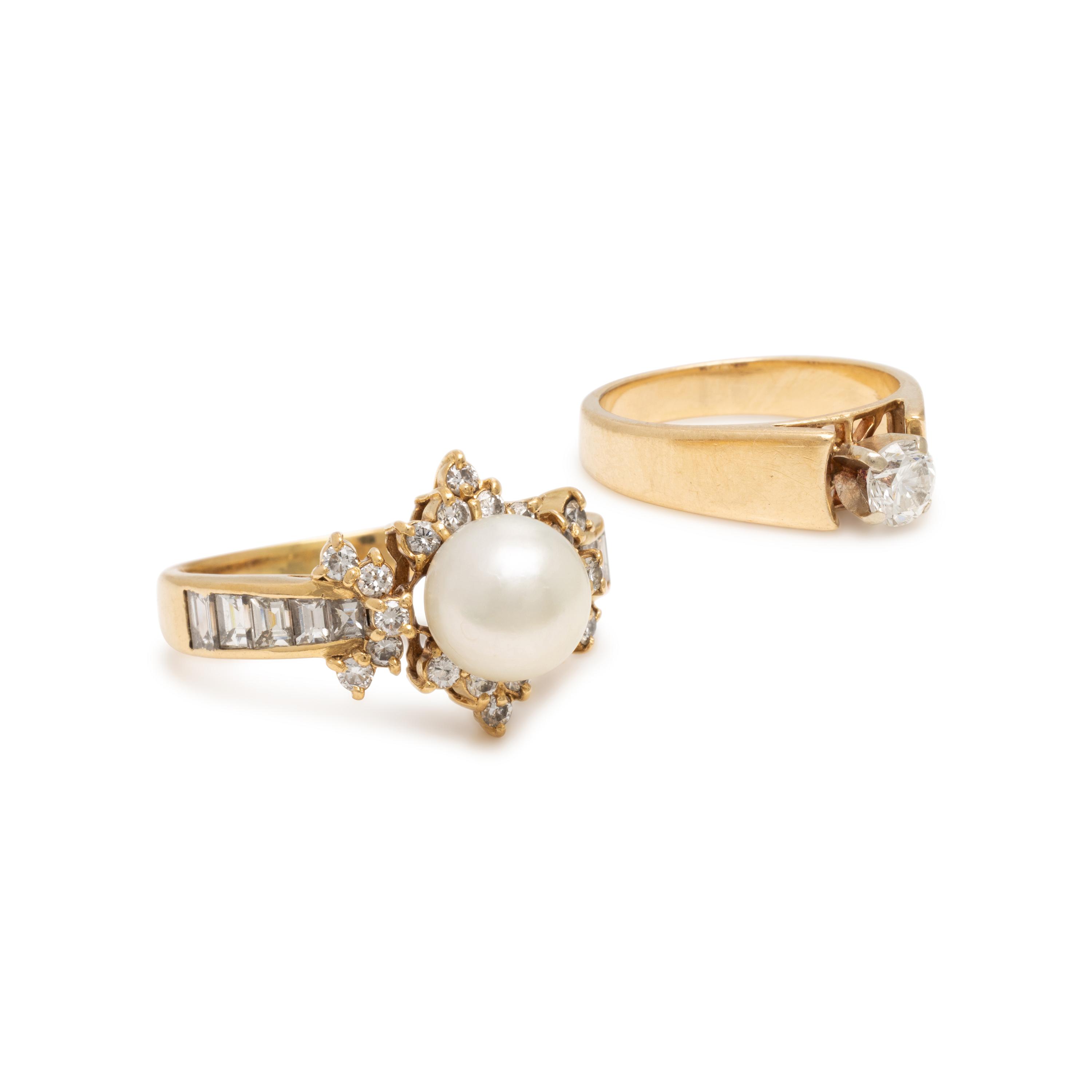 Two Yellow Gold and Diamond Rings