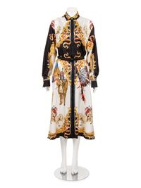Versace Tribute "Native Americans" Silk Print Shirt Dress, Spring 2018