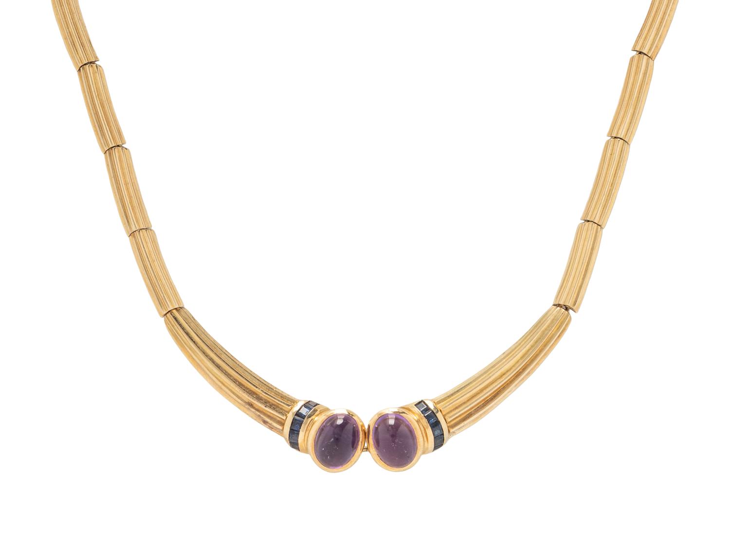 YELLOW GOLD, AMETHYST, AND SAPPHIRE NECKLACE