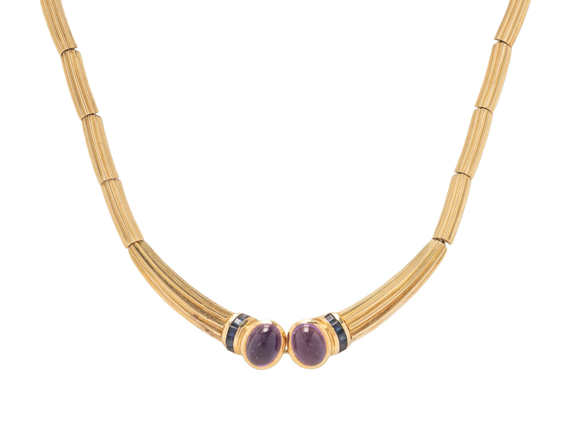 YELLOW GOLD, AMETHYST, AND SAPPHIRE NECKLACE