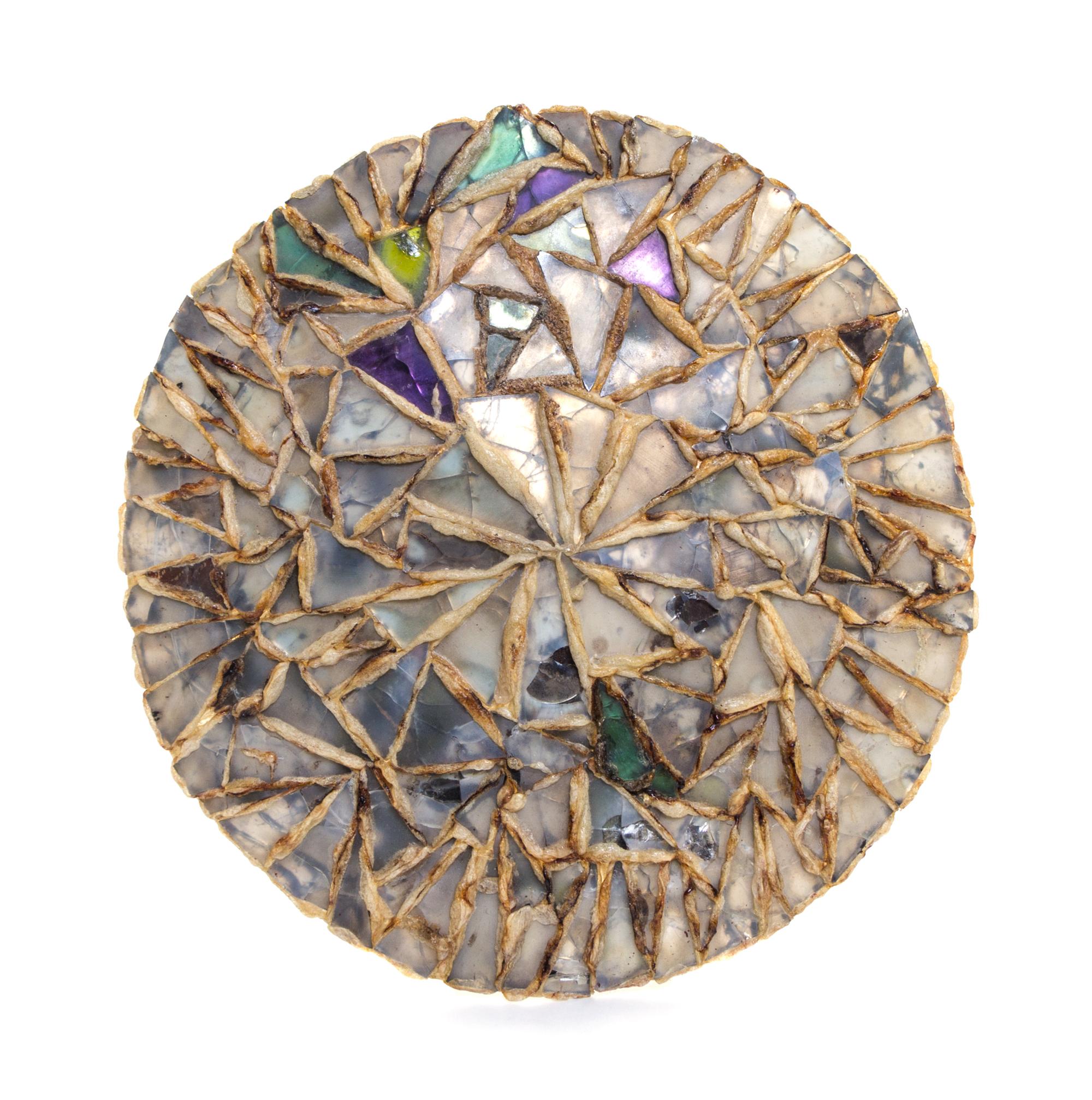 A French Talosel Resin and Glass Mosaic Circular Hanging Wall Plaque, Mid 20th Century — LINE VAUTRIN (1913-1997)