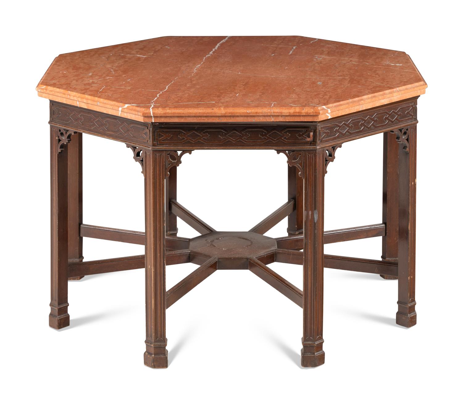 A George III Style Mahogany Marble-Top Octagonal Center Table