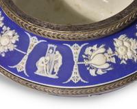 A Wedgwood Dark Blue and White Jasperware Twin-Handled Silver-Mounted Centerpiece Bowl