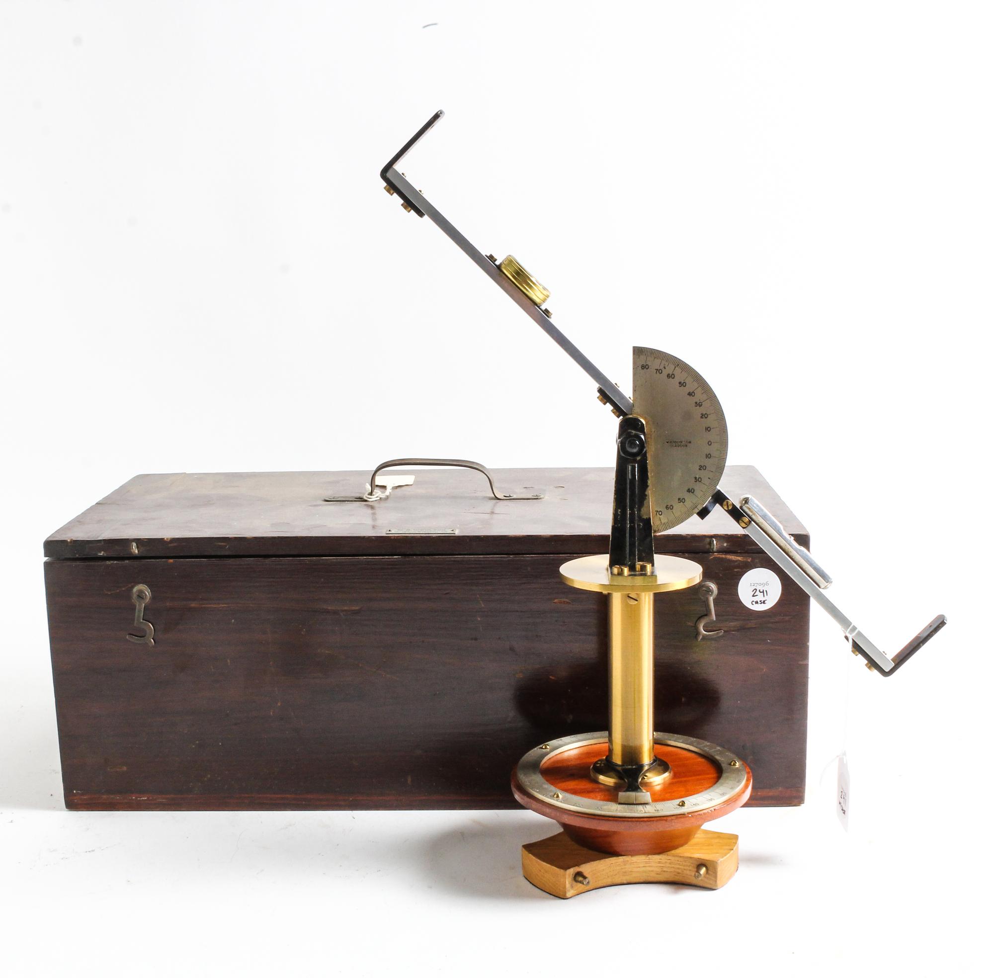 A Scottish Cased Brass and Black Lacquered Surveyor's Level Width 15 inches. — W.B. NICOLSON, GLASGOW, LATE 19TH CENTURY
