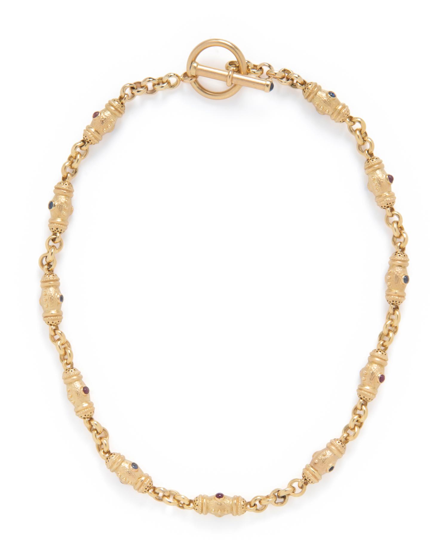YELLOW GOLD, SAPPHIRE, AND RUBY NECKLACE