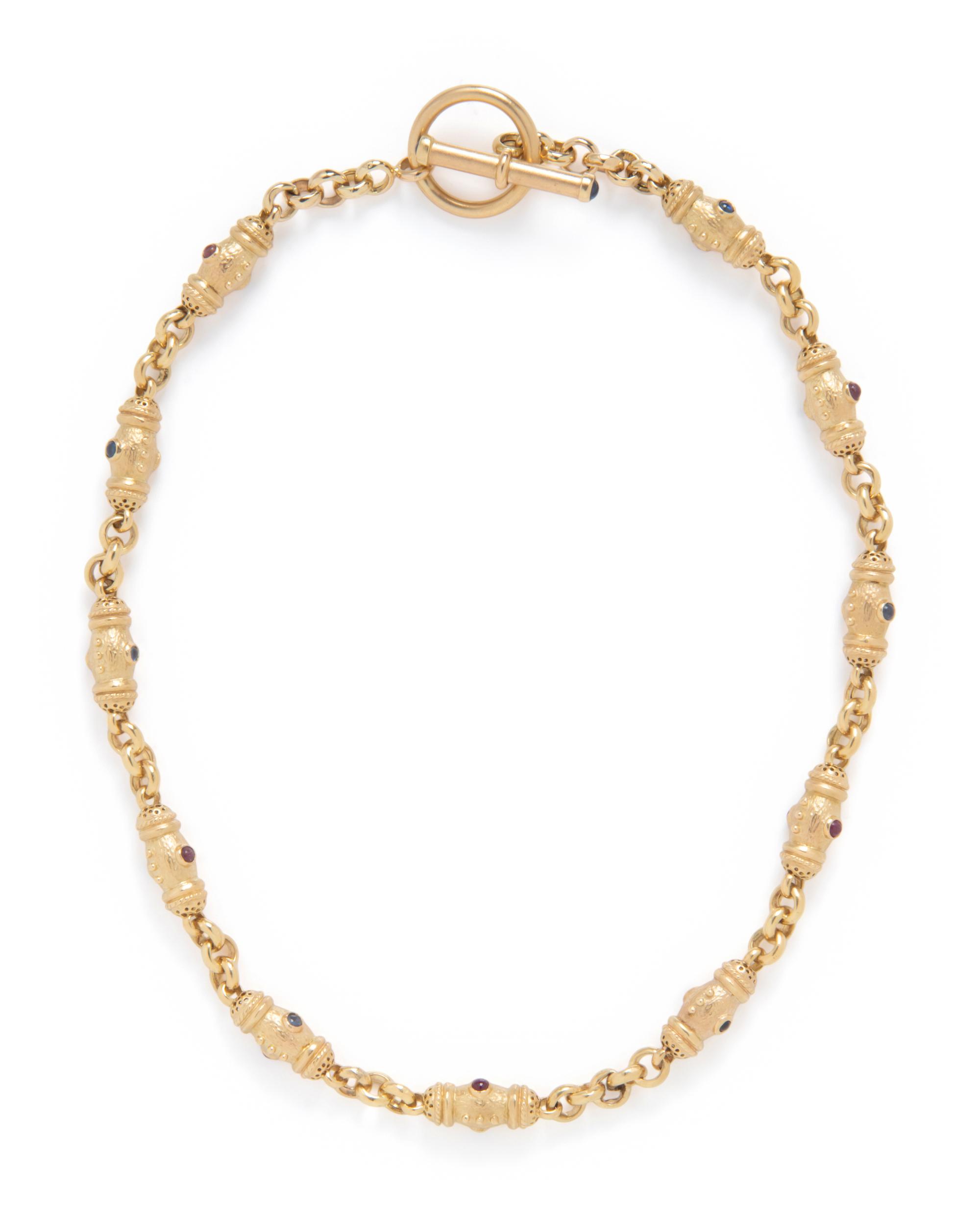 YELLOW GOLD, SAPPHIRE, AND RUBY NECKLACE