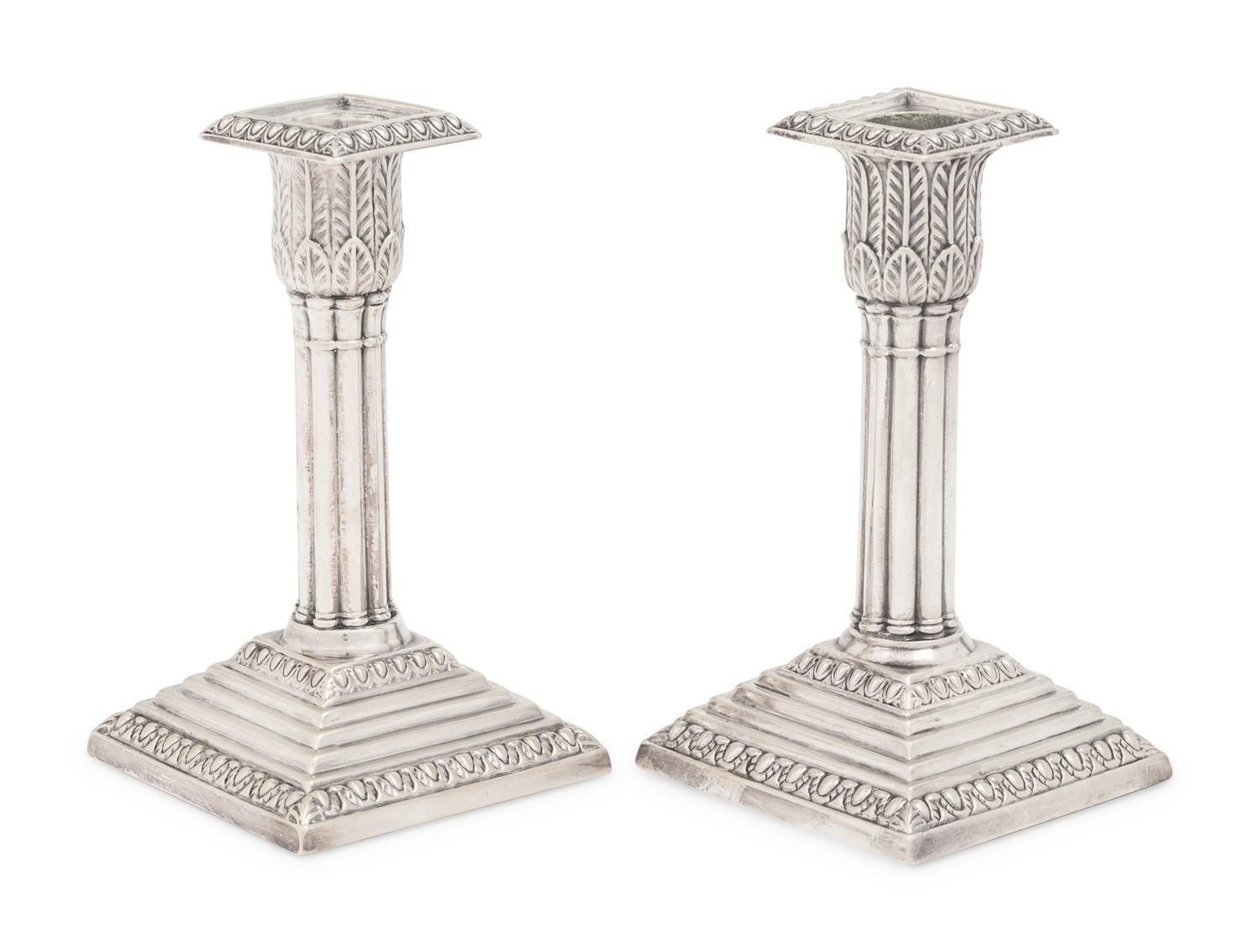 Two English Silver-Plate Candlesticks