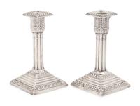 Two English Silver-Plate Candlesticks