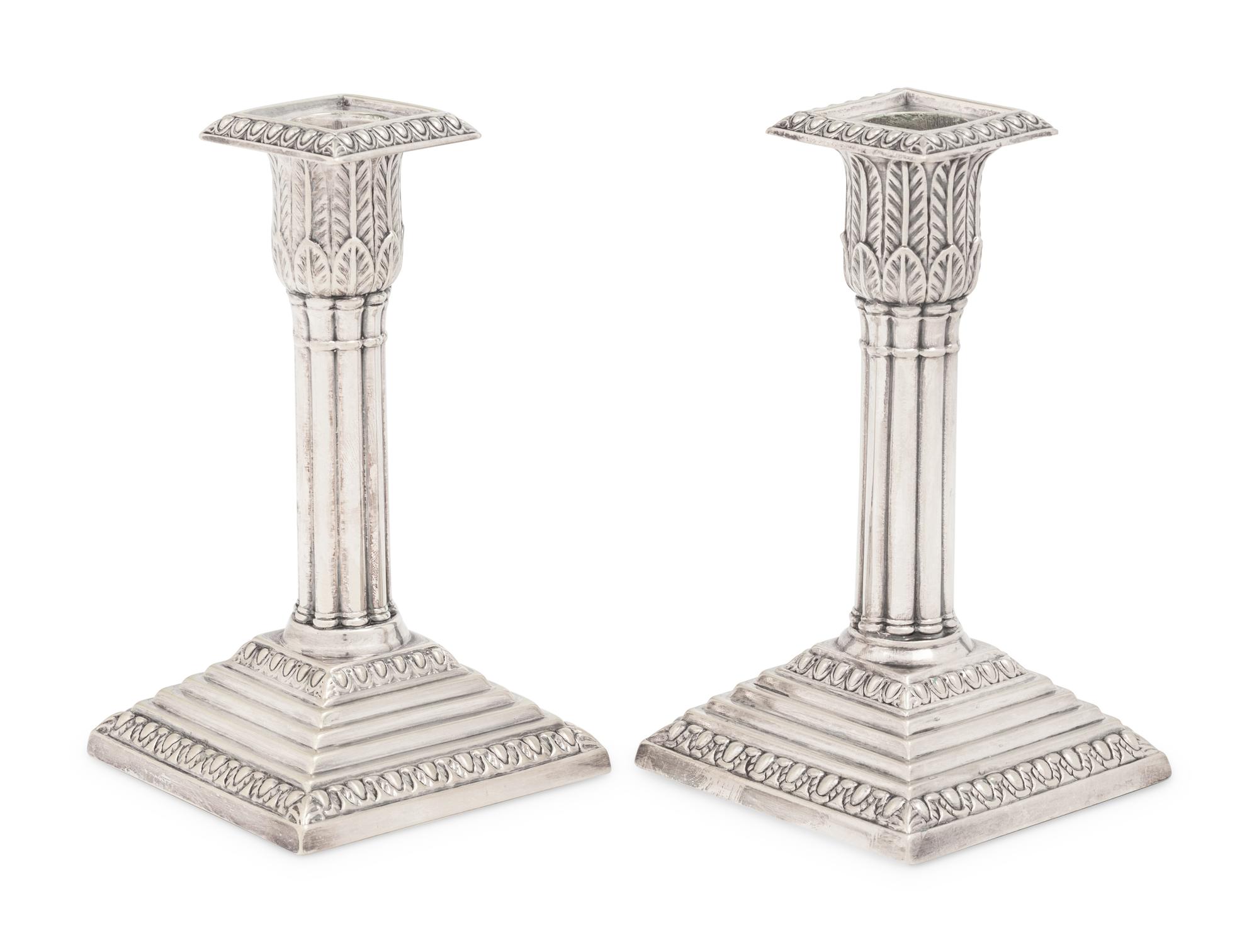 Two English Silver-Plate Candlesticks