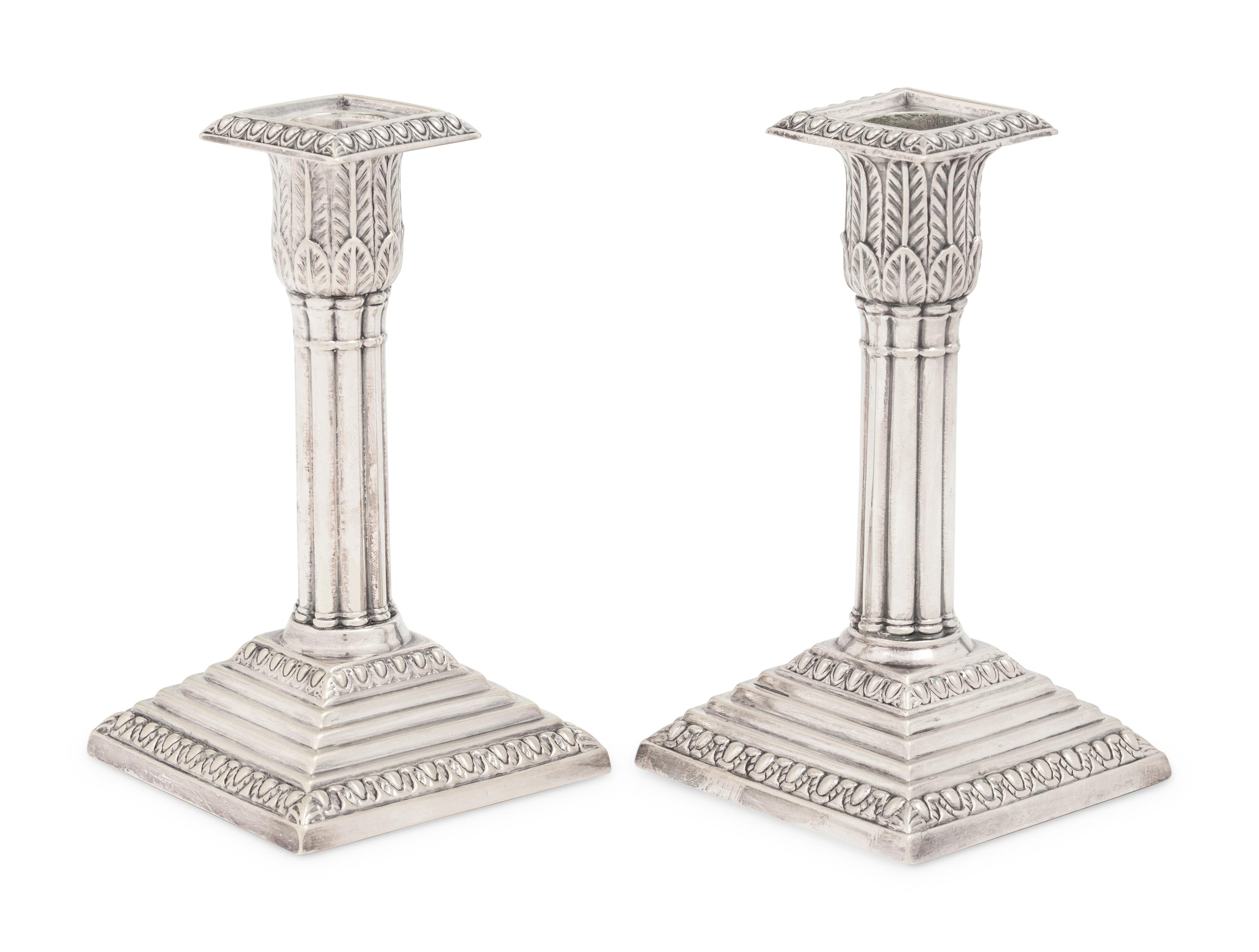 Two English Silver-Plate Candlesticks