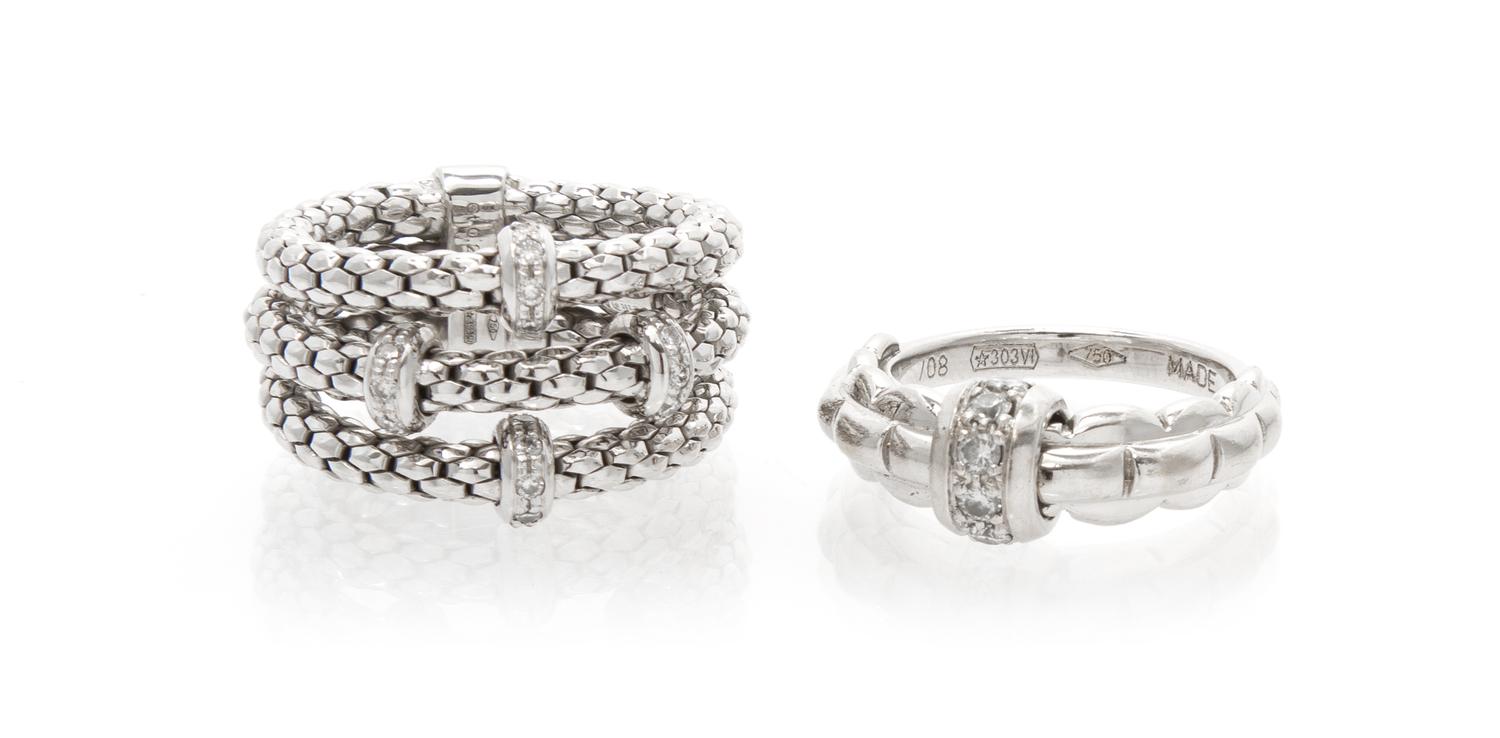 A Collection of 18 Karat White Gold and Diamond Rings, Fope, 15.30 dwts.