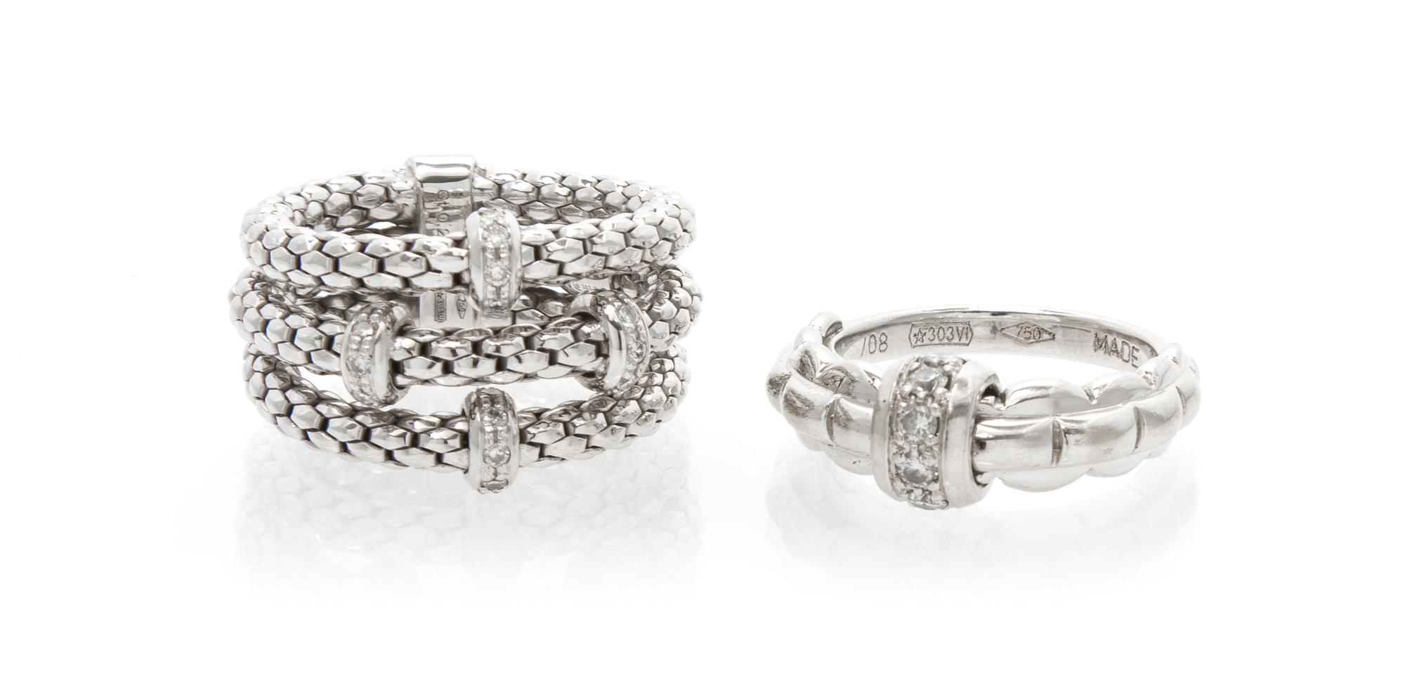 A Collection of 18 Karat White Gold and Diamond Rings, Fope, 15.30 dwts.