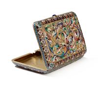 A Russian Shaded Enamel Silver-Gilt Cigarette Case