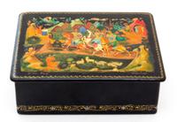 A Russian Lacquered Box Height 1 5/8 x width 5 1/8 x depth 4 1/8 inches. — 20TH CENTURY