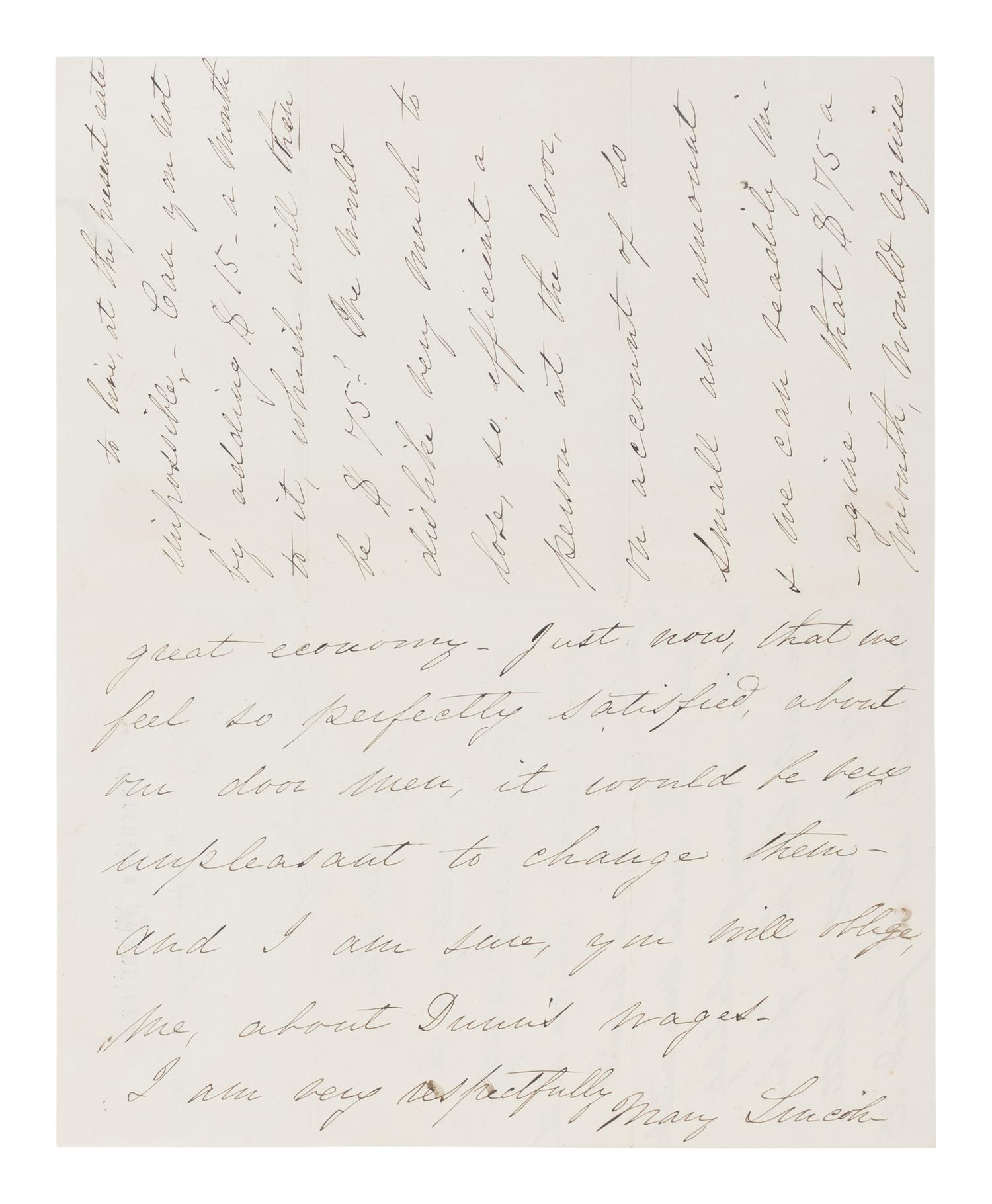 LINCOLN, Mary Todd (1818-1882). Autograph letter signed ("Mary Lincoln"), to B.B. French, Washington, D.C., 16 January 1864.