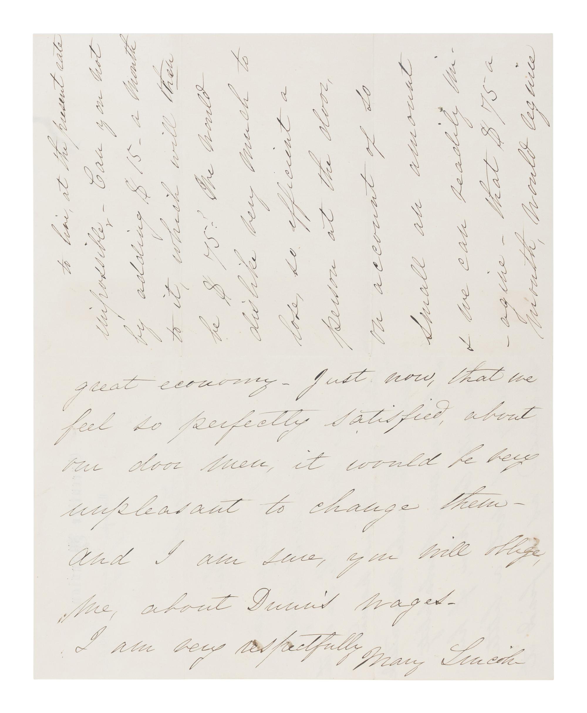 LINCOLN, Mary Todd (1818-1882). Autograph letter signed ("Mary Lincoln"), to B.B. French, Washington, D.C., 16 January 1864.