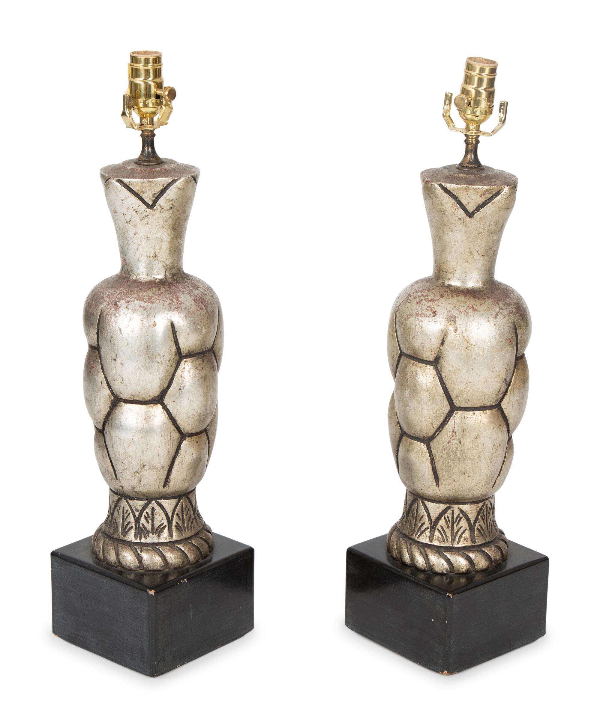 A Pair of Silvered Lamps — 20TH CENTURY