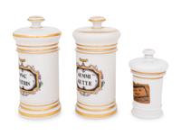 Three French White Glass Apothecary Jars