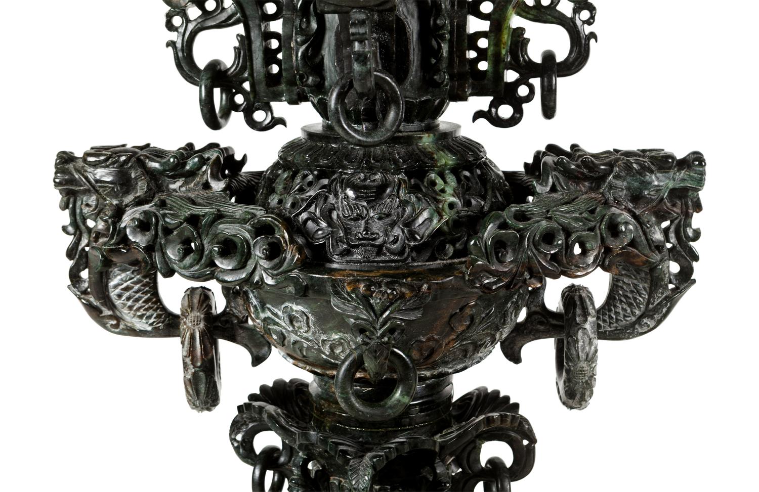 A Pair of Large Chinese Export Carved Hardstone Vessels