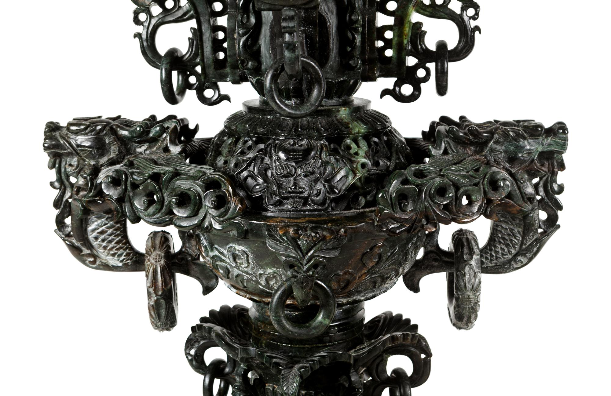A Pair of Large Chinese Export Carved Hardstone Vessels