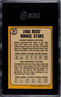 A 1968 Topps Johnny Bench Rookie Baseball Card No. 247 (SGC 4.5 VG-EX+)