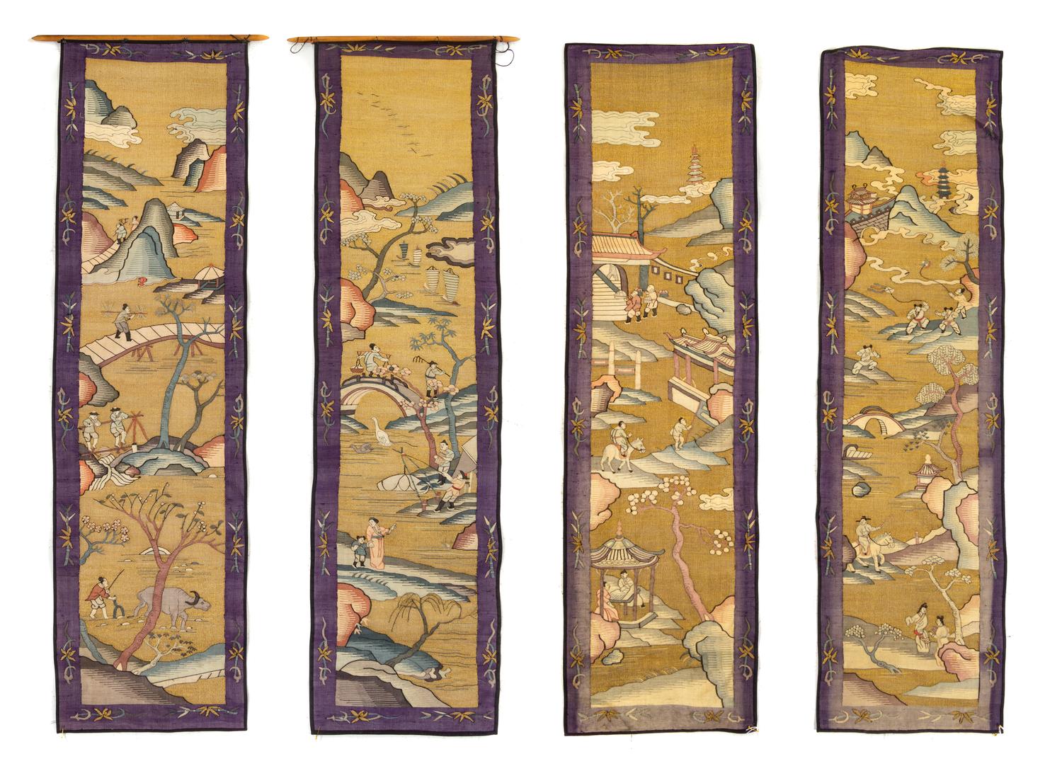 Four Kesi Silk Hanging Scrolls