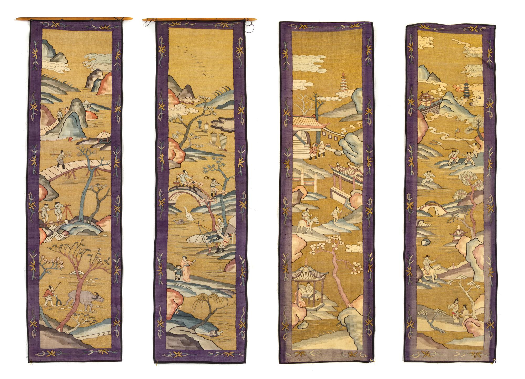 Four Kesi Silk Hanging Scrolls