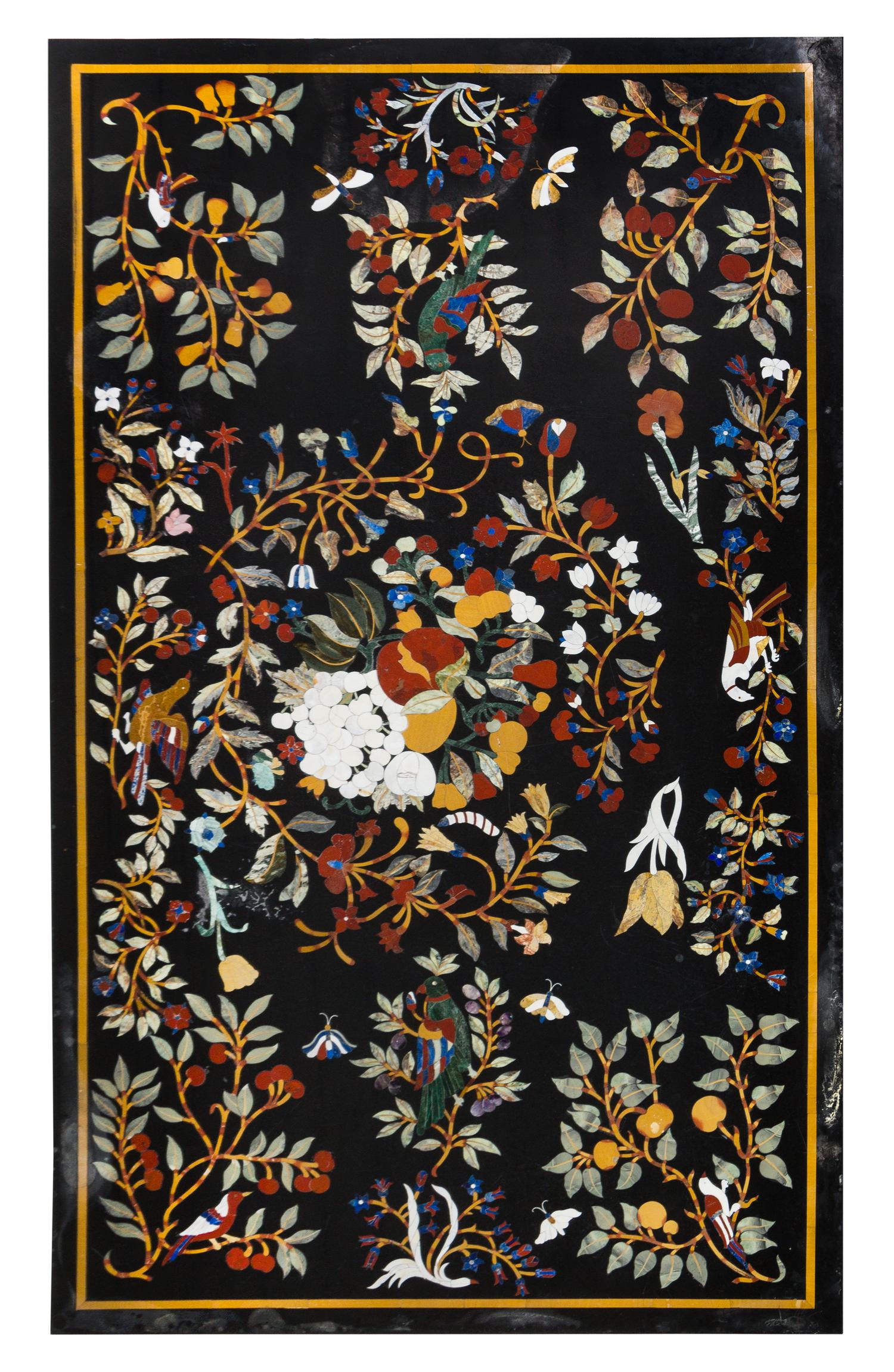 An Italian Pietra Dura Table Top Width 67 1/4 x depth 38 inches.