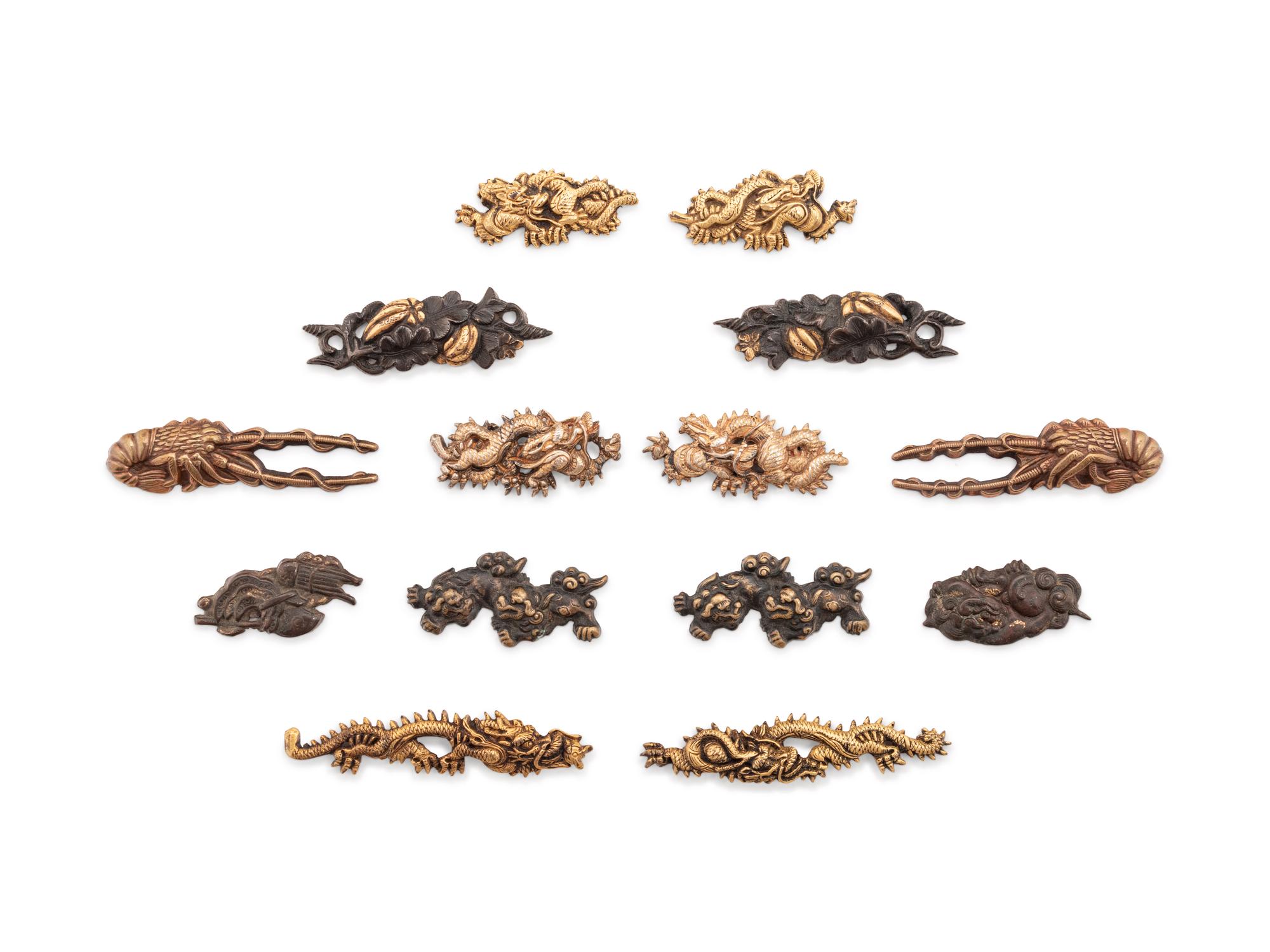 Fourteen Mixed Metal Menuki