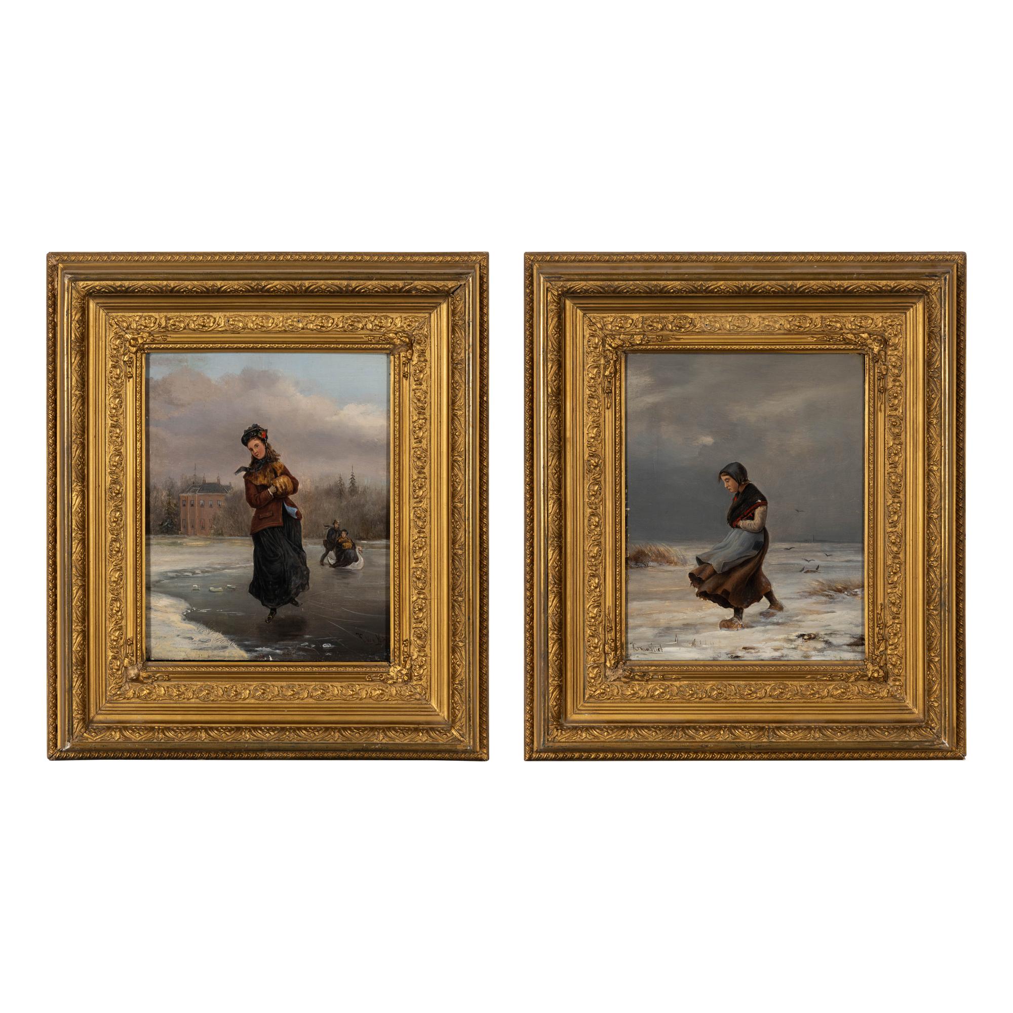 German/Austrian, 19th Century — Winter Outings (a pair of works)