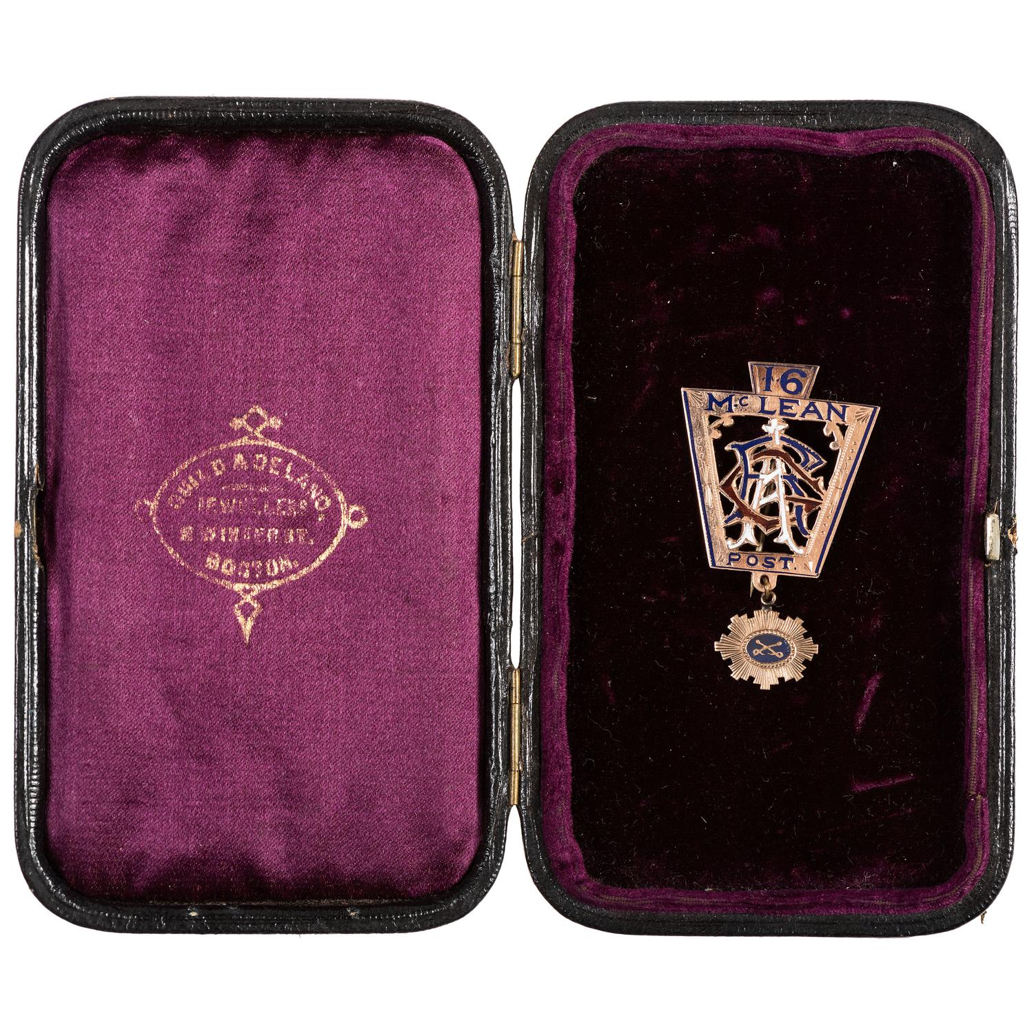 Gold Sheridan's Corps badge presented by GAR post to Captain F. Dougherty, 1st Regiment Pennsylvania Volunteers and 2nd Regiment Pennsylvania Cavalry.