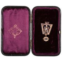 Gold Sheridan's Corps badge presented by GAR post to Captain F. Dougherty, 1st Regiment Pennsylvania Volunteers and 2nd Regiment Pennsylvania Cavalry.