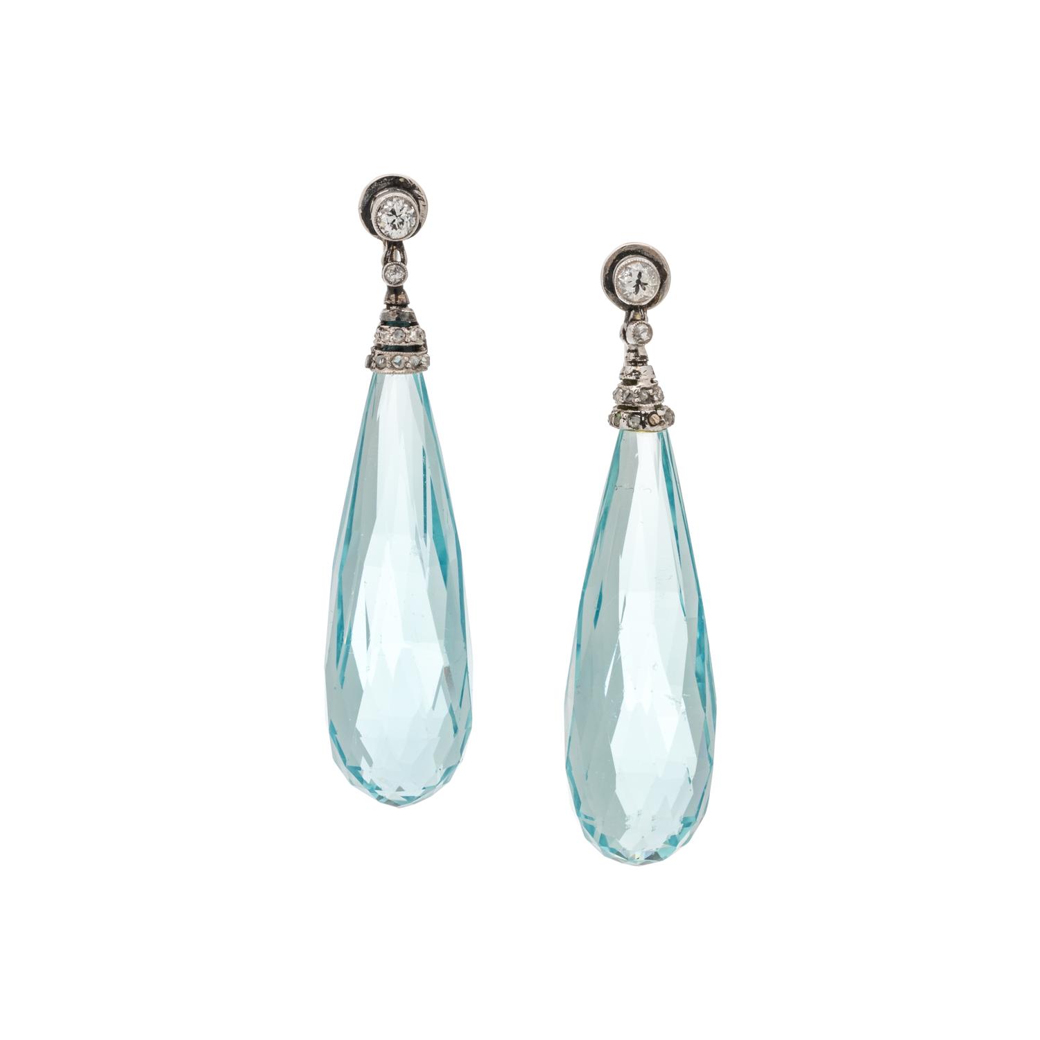 AQUAMARINE AND DIAMOND EARCLIPS