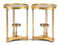 A Pair of Louis XVI Style Gilt Bronze Gueridons Height 27 x diameter of top 20 1/2 inches. — 20TH CENTURY