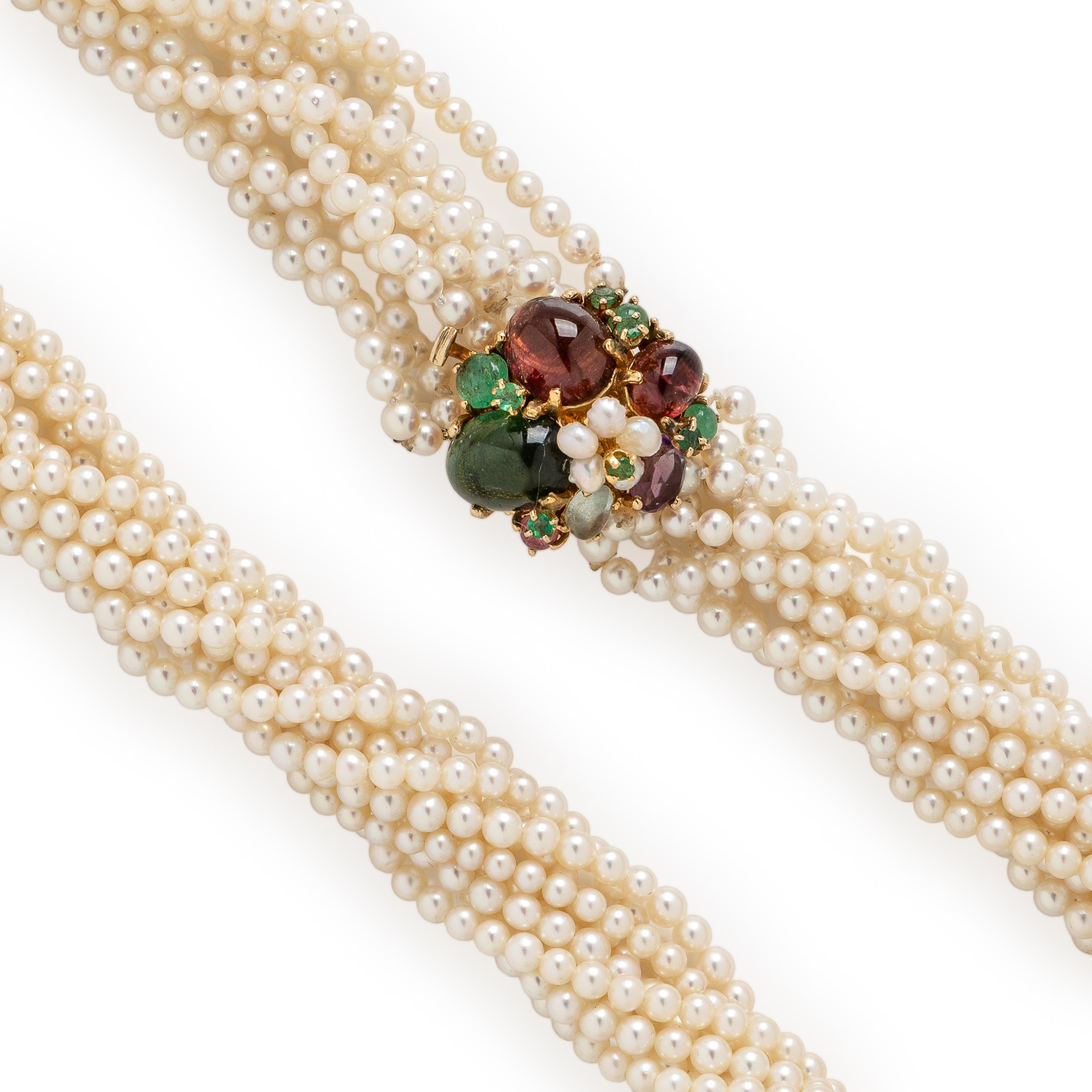 Cultured Pearl Torsade and Multigem Necklace