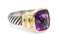 A Sterling Silver, 14 Karat Yellow Gold and Amethyst 'Noblesse' Ring, David Yurman, 9.50 dwts.