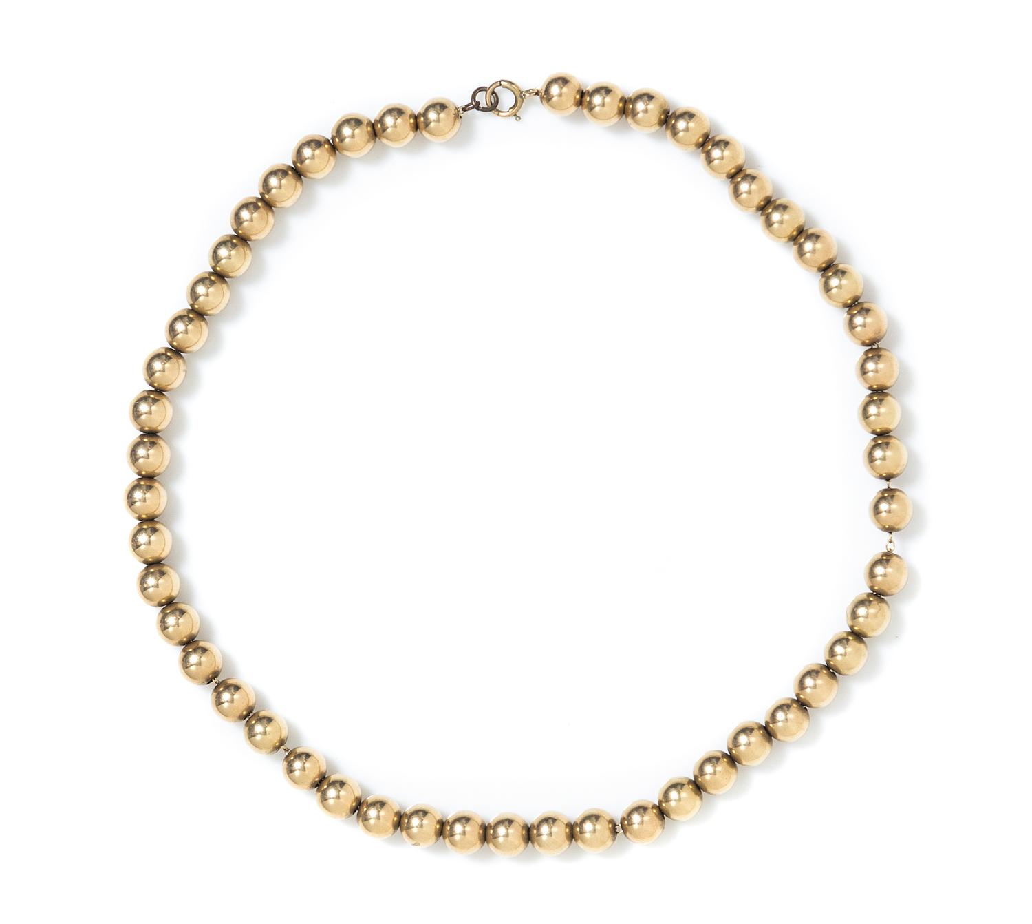 A 14 Karat Yellow Gold Bead Necklace, 16.50 dwts.