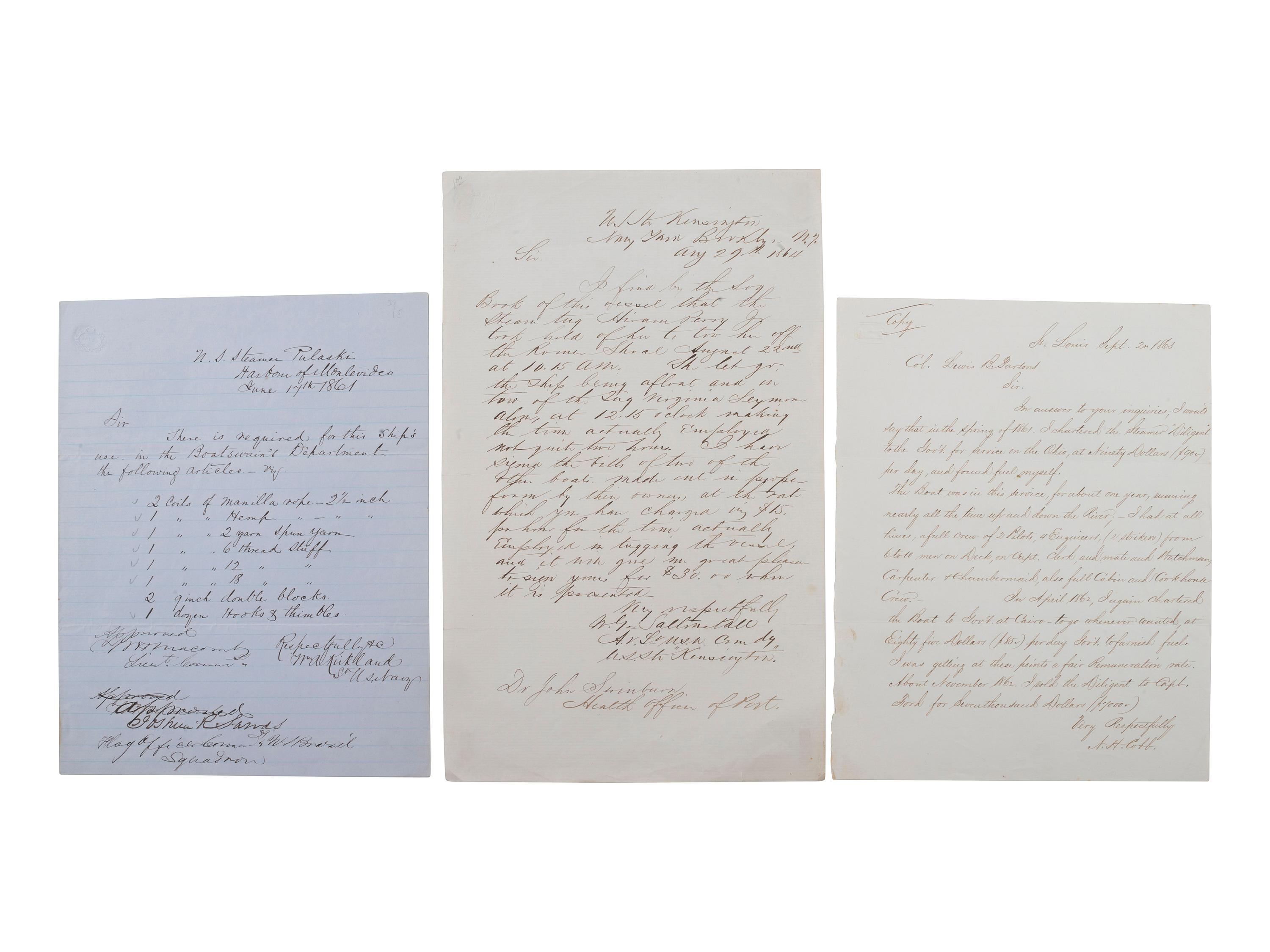 [CIVIL WAR]. A large group of Civil War-date USN correspondence and ephemera, comprising: