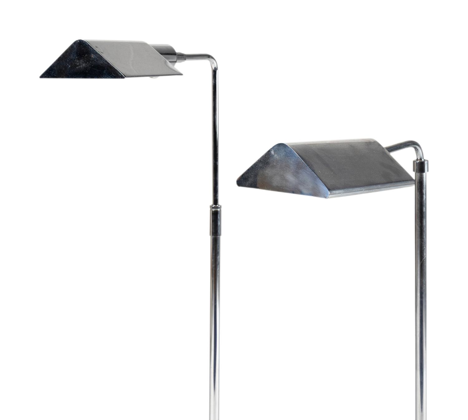 Two Chromed-Metal Telescopic Floor Lamps