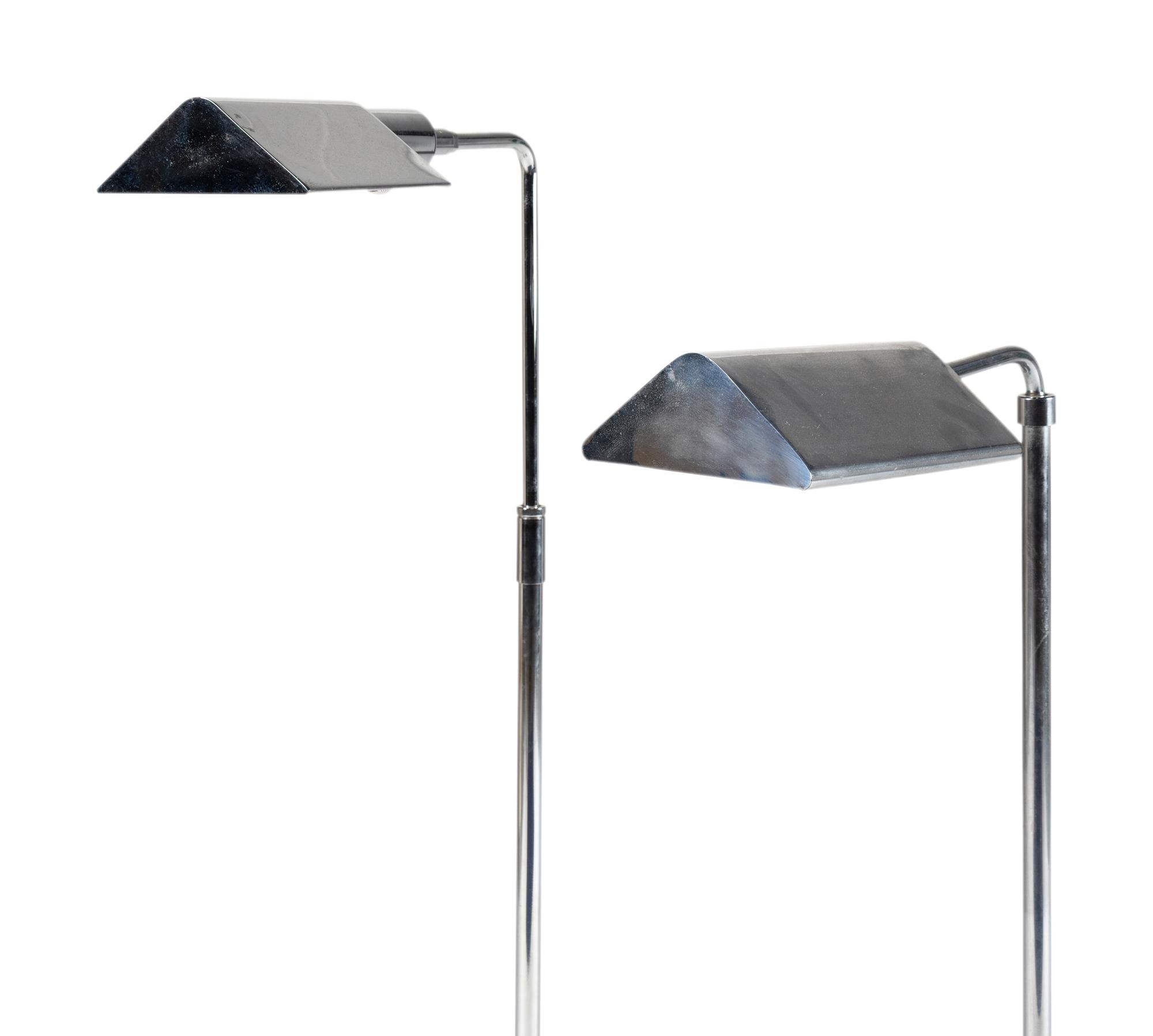 Two Chromed-Metal Telescopic Floor Lamps