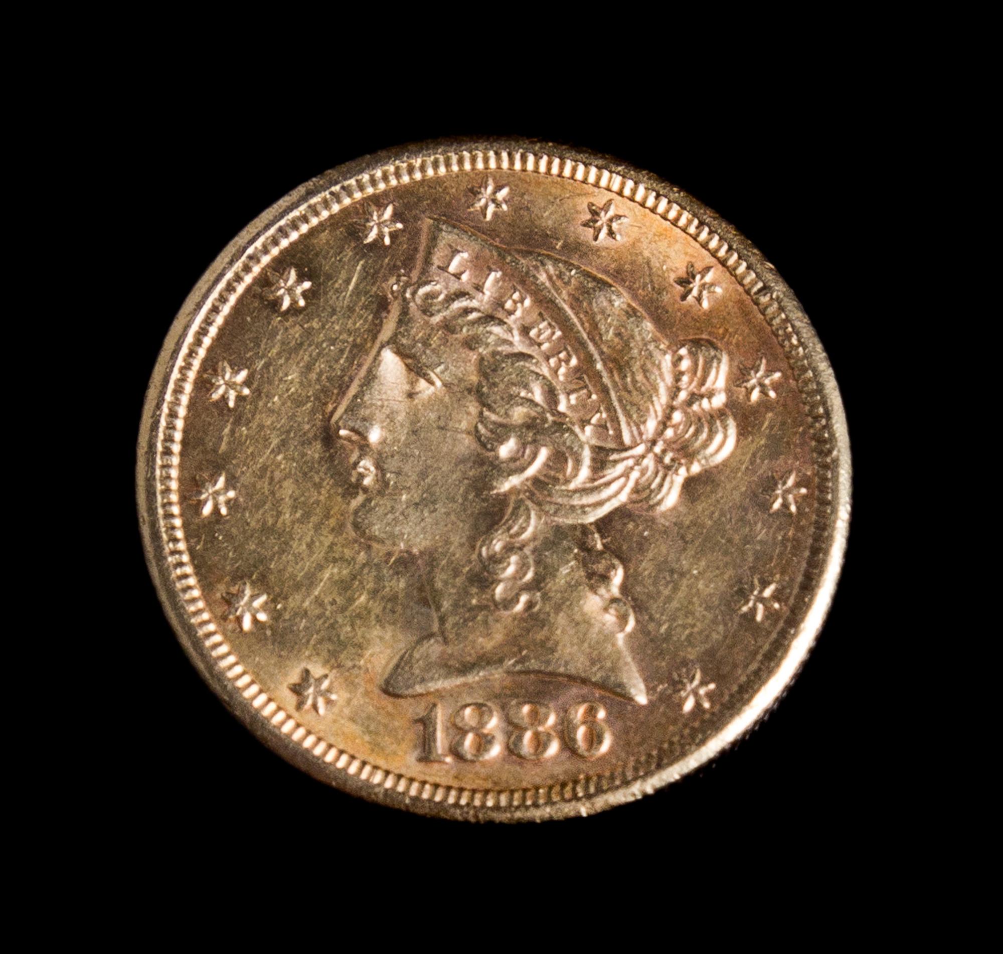 A United States 1886-S Liberty Head $5 Gold Coin