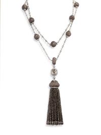 EVELYN CLOTHIER, COLORED DIAMOND, DIAMOND AND CULTURED PEARL TASSEL NECKLACE