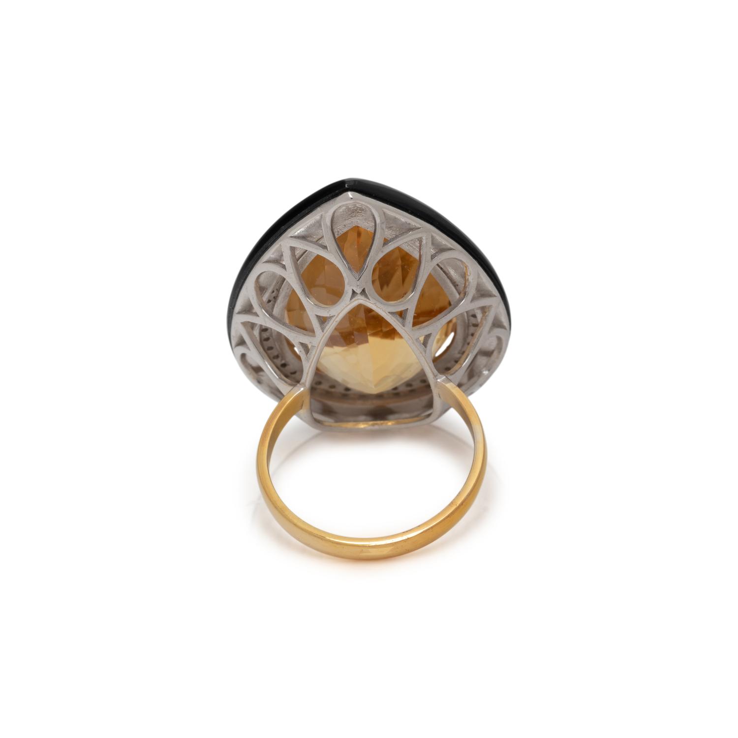 CITRINE, DIAMOND, AND BLACK ONYX RING